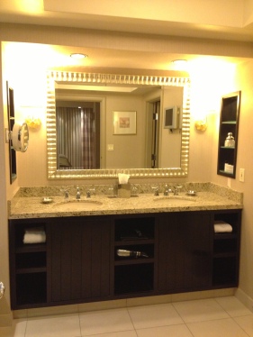 Granite countertop w/ a his and hers sink